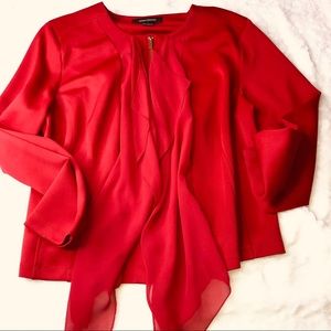 Ashley Stewart Red blazer/coat with front ruffle